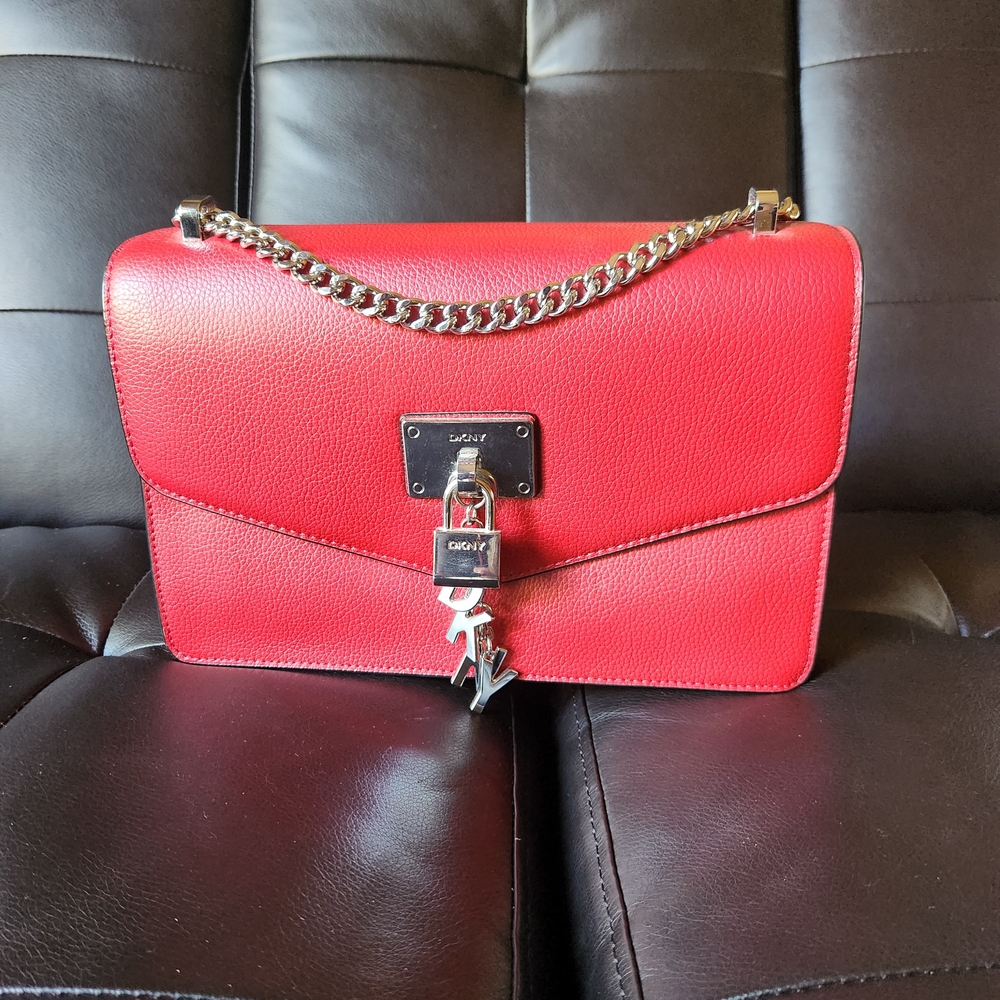 DKNY Red Crossbody Bag with Chain Strap